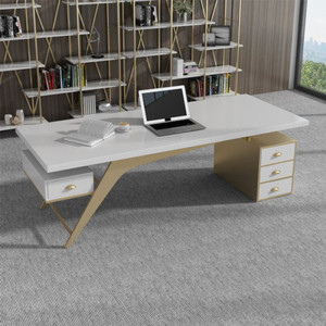 北欧实木电脑桌台式家用书桌简约现公桌轻奢铁艺老板桌写字台