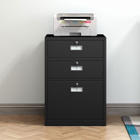 域赢矮柜钢制办公柜活动柜资料档案柜桌下柜床头柜储物柜三抽柜黑色