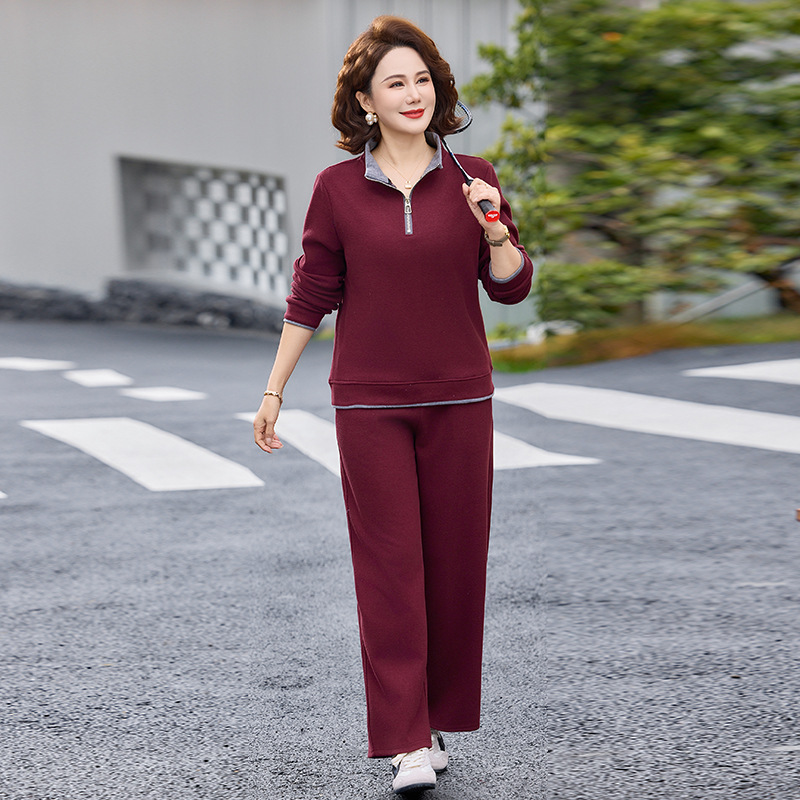 中老年女装新款妈妈运动套装春秋跑步衫中年女款两件套50岁衣服女