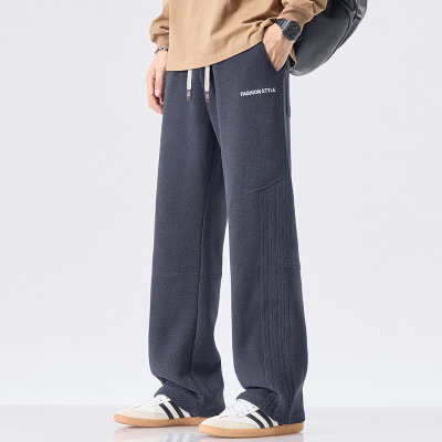 时尚新款休闲卫裤男士宽松直筒阔腿抽绳百搭运动秋冬季长裤子