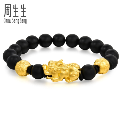 周生生(CHOWSANGSANG)足金文化祝福六字大明咒黑玉髓貔貅黄金手链91338B定价06圈