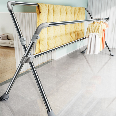  古达晾衣架落地折叠室内外家用阳台不锈钢凉伸缩升降晒被子