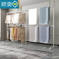 敬平镀锌管晾衣架落地双杆式阳台凉挂衣架卧室内户外晒衣晒被子架定做 上下杆加长4米高1.6米 加厚