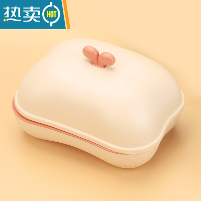 敬平肥皂盒带盖沥水家用便携可爱创意大号洗衣卫生间双层学生宿舍香皂 粉色小草皂盒 0482