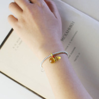 原创设计银饰手链女纯银925小圆珠银饰镶嵌纯天然蜜蜡葫芦招财运送女朋友老婆情人节七夕生日礼物