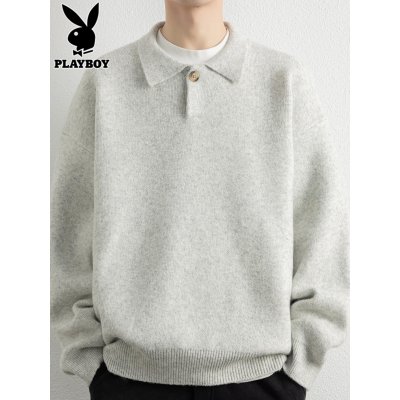 花花公子polo领毛衣男款2025年秋季打底线衣潮牌美式慵懒风针织衫