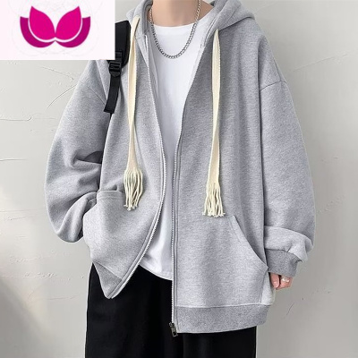 七斓开衫卫衣男连帽款潮牌夹克秋装上衣服加绒加厚美式外套