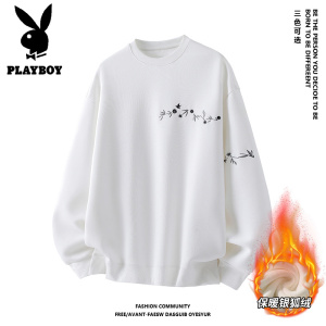 花花公子新款高品质MP&潮牌重磅圆领加绒卫衣男秋冬套头长袖上衣