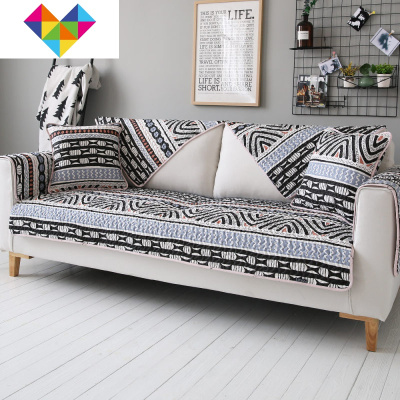 菲诗卡欧式组合沙发垫套罩四季通用棉防滑加厚坐垫布艺包盖巾帕米尔90L2位5件套御蓝锦