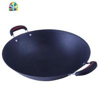 陆川铸铁锅无涂层加厚生铁炒锅圆底双耳传统老式家用燃气灶用 FENGHOU 41cm圆底加厚原生态+可立盖