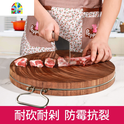 正宗铁木砧板越南菜板实木家用蚬木占板切菜板圆形整木案板 FENGHOU 36*5CM加厚钢圈款