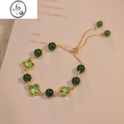 JiMi绿玉髓四叶草手链女幸运小众设计感网红显白2020年新款简约珠