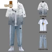 YANXU2023夏季新款男生衣服运动休闲三件套装男装酷帅穿搭配一套帅气潮