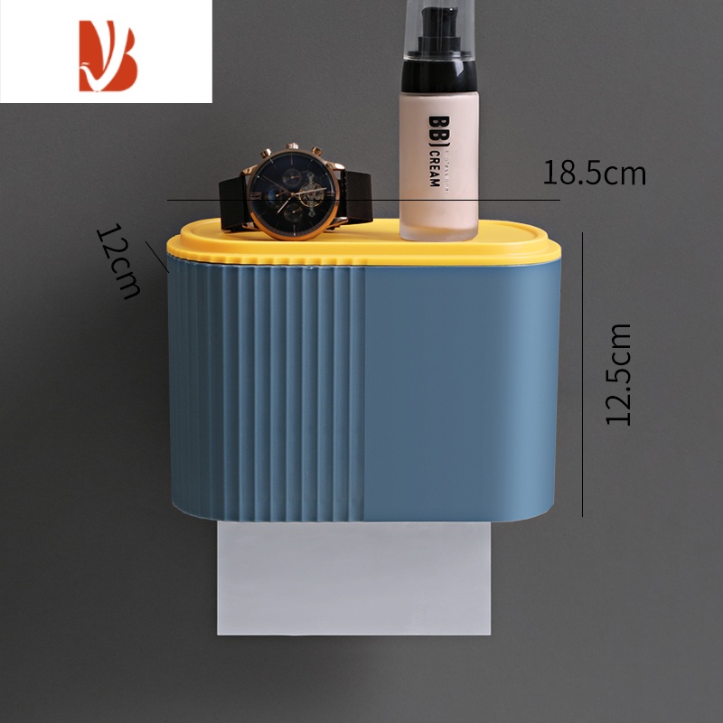 三维工匠卫生间纸巾盒卫生纸置物架厕所卷纸抽纸盒免打孔防水厕纸架挂壁式 小号深蓝