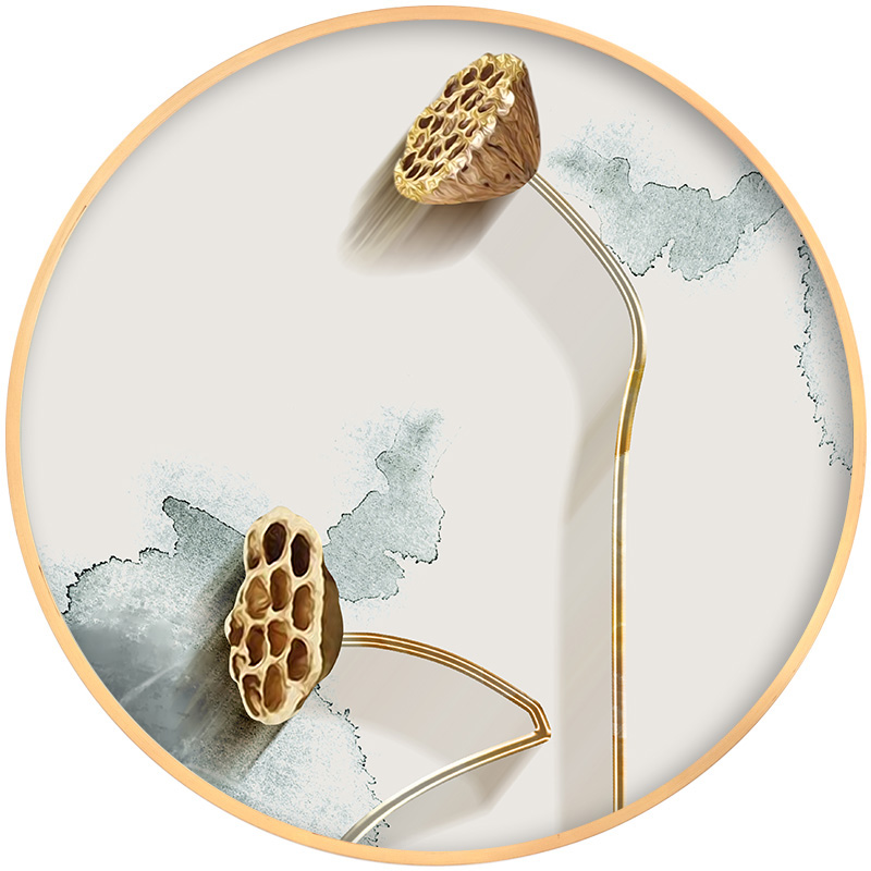 新中式水墨浮荷花禅意创意圆形木质装饰画现代客厅电表箱挂画 a2款 40