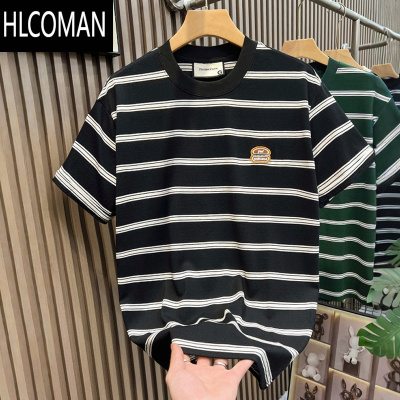 HLCOMAN260G条纹短袖t恤男夏季新款美式复古青少年宽松圆领半袖体恤