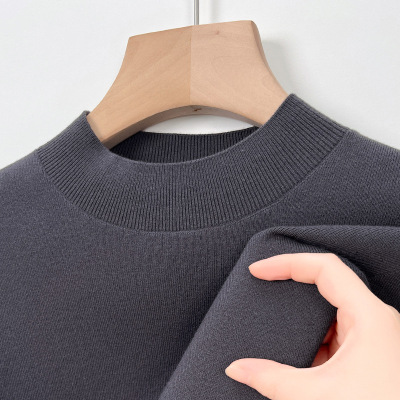 可机洗精仿加厚男士羊毛衫秋冬季半高领纯色打底天丝莱赛尔毛衣男_1