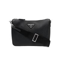 牛皮男士商务单肩包三角徽标拉链附小袋通勤手提斜挎包