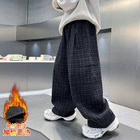男童秋冬款裤子加绒加厚新款儿童休闲一体绒初中生冬季格子裤