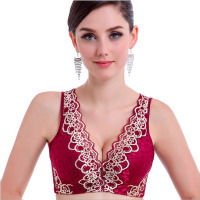 蕾丝美背文胸无钢圈深V聚拢调整型收副乳内衣厚薄款胸罩