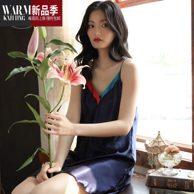 睡裙女夏季薄款冰丝性感v领吊带甜美可爱大码宽松裙子家居服SHANCHAO