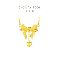 周大福完美婚嫁系列蝴蝶结足金黄金项链计价(工费:460元 )F193290七夕礼物