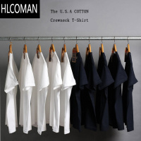 HLCOMAN日系纯色短袖打底衫T恤白色精梳棉男女情侣纯黑内搭体恤纯白t
