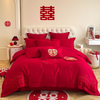 结婚大红色四件套婚庆被套床单婚房水洗棉婚嫁喜被床笠款床上用品