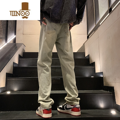 YANXU黄泥牛仔裤男款夏季直筒宽松美式vibe高街裤子水洗做旧修身小脚裤