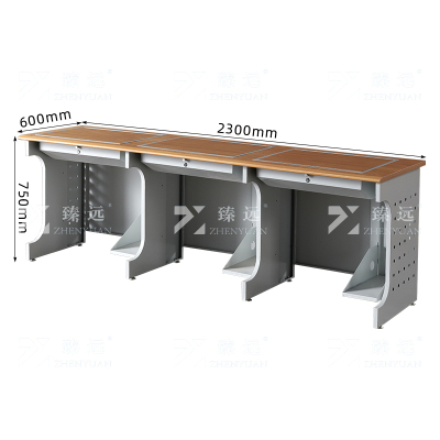 臻远ZY4012436隐藏式翻转电脑桌培训桌教室机房多媒体学习桌办公桌D款三人位
