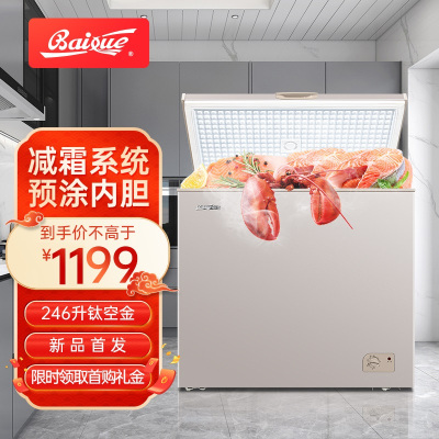 白雪冷柜BD/C246DS家用商用减霜冰柜香槟金冷冻冷藏转换冷冻箱246升一级节能