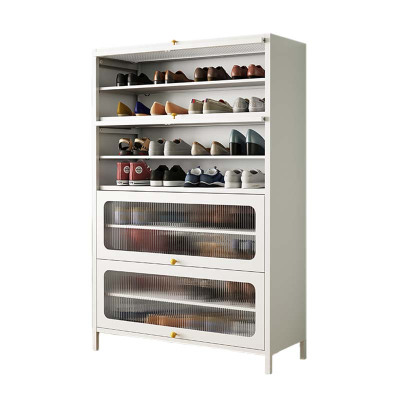 DXBG家用门口鞋柜室内入户储物柜一体翻门钢制4门8层60宽-白