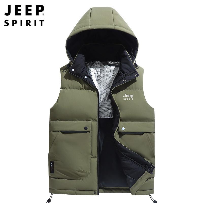 JEEPspirit马甲男冬季新款石墨烯无袖外穿棉服保暖连帽外套2992
