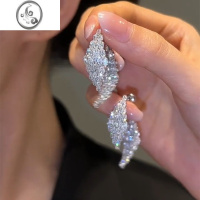 JiMi轻奢灵动满钻树叶耳环女前后戴银银针耳钉高级感百搭新款重工耳饰