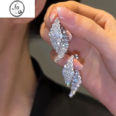 JiMi轻奢灵动满钻树叶耳环女前后戴银银针耳钉高级感百搭新款重工耳饰