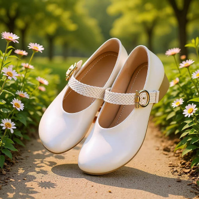 潮流复古风编织一字带玛丽珍鞋女26年春季新款中跟中口圆头乐福鞋