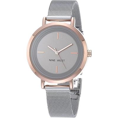 Anne Klein手表女秒针石英圆形表盘34毫米不锈钢带商务休闲女表