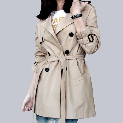珂卡慕(KEKAMU)春秋款腰带风衣女风衣外套秋装2020新款韩版休闲腰带双排扣风衣女卡其色默认颜色S
