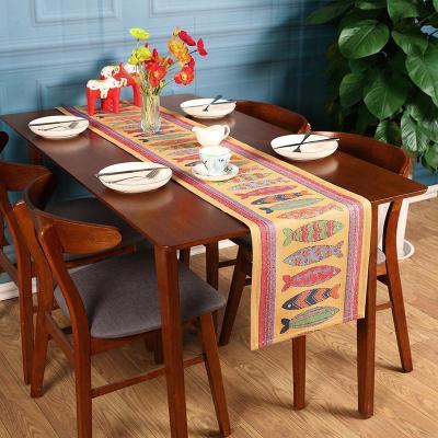 桌旗北欧轻奢茶几电视柜欧式美式长条餐桌布艺吧台布 快乐的鱼 40*260cm(适合200-220电视柜)