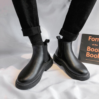 述雅切尔西靴男春季高帮皮鞋黑色马丁靴中帮皮靴夏季韩版百搭男鞋防水