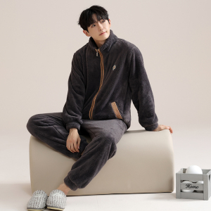 花花公子珊瑚绒睡衣男士秋冬季加绒加厚保暖法兰绒家居服休闲套装