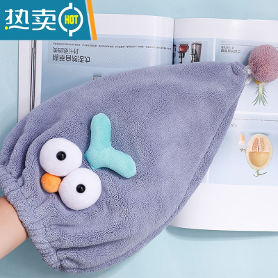 敬平浴帽洗头干发帽女可爱吸水速干加厚2021新款长发包头巾干发巾 海蓝色儿童专用