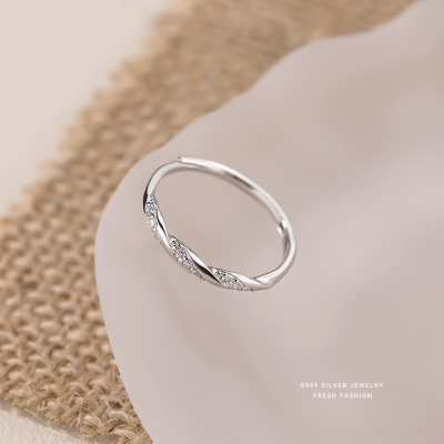 缠绕爱河闪钻戒指女s999纯银轻奢百搭高级感微镶指环小众食指戒送女朋友老婆情人节七夕生日礼物