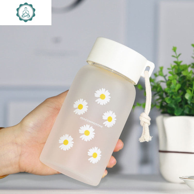 玻璃杯吸管水杯子简约便携潮流磨砂网红创意可爱家用学生少女杯子封后茉莉皱菊六朵500ml-10cm