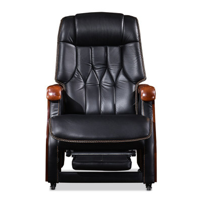 全简老板椅真牛皮四脚实木大班椅可躺头层牛皮办公椅电脑椅书房家用
