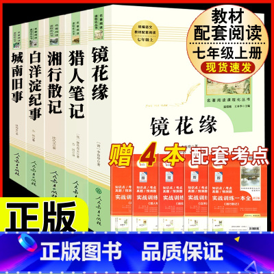 [人教版 5册]镜花缘+猎人笔记+湘行散记+白洋淀+城南旧事 [正版]西游记原着国一上册语文阅读必读四大名着 人民教育出