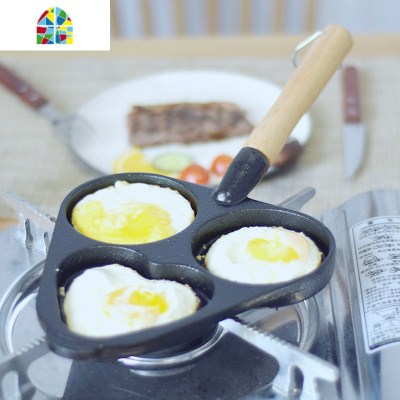 三孔煎蛋锅铸铁迷你蛋饺锅鸡蛋汉堡锅锅无涂层煎锅木柄 FENGHOU