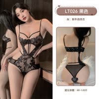 九里晴川LT026新款气质吊带连体衣性感蕾丝透视收腰情趣内衣分销 九里晴川LT026[镂空连体衣-黑] 均码
