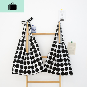 唐糖包袋/复古黑色波点小众单肩包包女 大容量百搭学院风帆布包NEW LAKE女士单肩包