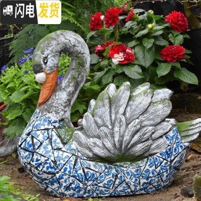 三维工匠天鹅花盆摆件花园装饰大号个性创意动物植物盆栽盆器户外阳台布置 大天鹅花盆 大花盆容器